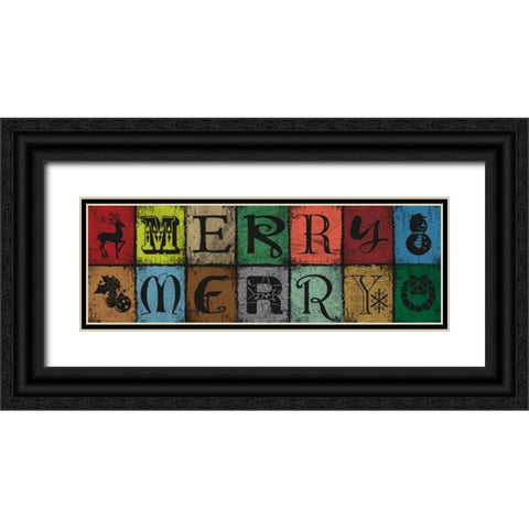Merry Merry Blocks Black Ornate Wood Framed Art Print with Double Matting by Hogan, Melody