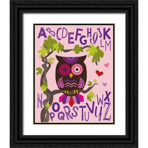 Owl Set Numlet Pinks 1 Black Ornate Wood Framed Art Print with Double Matting by Hogan, Melody