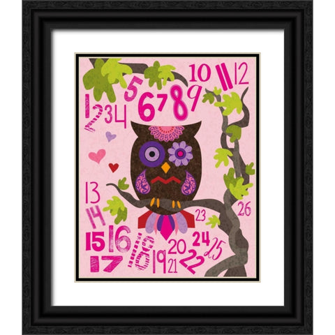 Owl Set Numlet Pinks 2 Black Ornate Wood Framed Art Print with Double Matting by Hogan, Melody