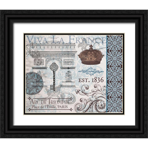 Paris Pair Rect Blue Brown 1 Black Ornate Wood Framed Art Print with Double Matting by Hogan, Melody