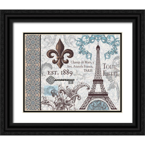 Paris Pair Rect Blue Brown 2 Black Ornate Wood Framed Art Print with Double Matting by Hogan, Melody