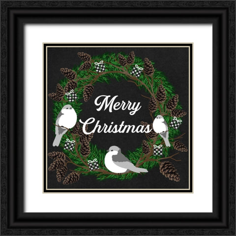 Merry Christmas Birds Black Ornate Wood Framed Art Print with Double Matting by Prime, Marcus