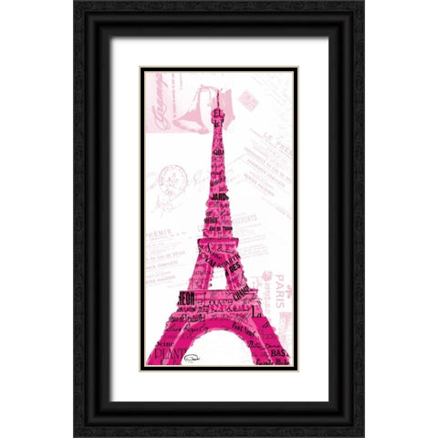 Pink Eiffel Black Ornate Wood Framed Art Print with Double Matting by OnRei