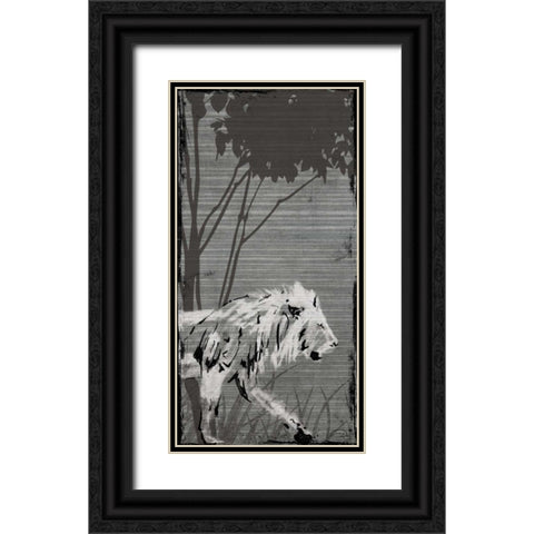 Grey Lion Black Ornate Wood Framed Art Print with Double Matting by OnRei