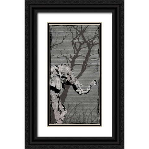 Gery Elephant Black Ornate Wood Framed Art Print with Double Matting by OnRei