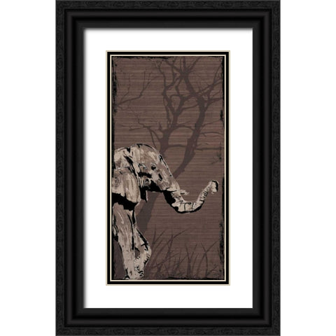 Elephant Black Ornate Wood Framed Art Print with Double Matting by OnRei