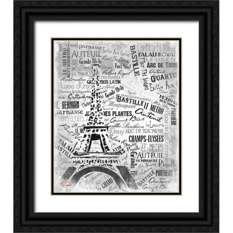 Eiffel NO PARIS Black Ornate Wood Framed Art Print with Double Matting by OnRei