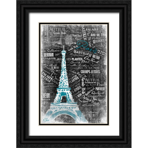 Eiffel Teal Black Ornate Wood Framed Art Print with Double Matting by OnRei