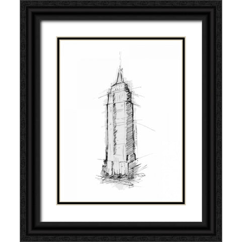 Empire STATE Sketch Black Ornate Wood Framed Art Print with Double Matting by OnRei