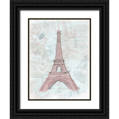 Eiffel Sketch Romantic Black Ornate Wood Framed Art Print with Double Matting by OnRei