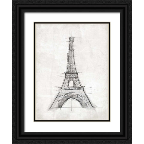 Eiffel Sketch Black Ornate Wood Framed Art Print with Double Matting by OnRei