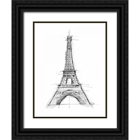 Eiffel Sketch D Black Ornate Wood Framed Art Print with Double Matting by OnRei