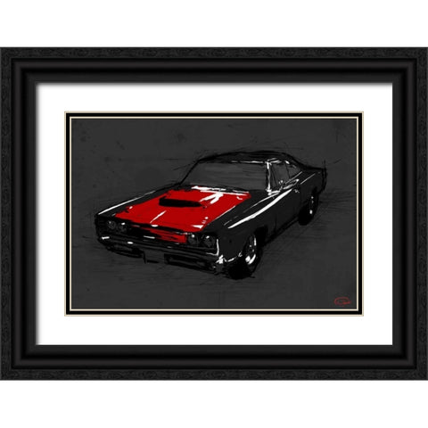 Muscle Car Black Black Ornate Wood Framed Art Print with Double Matting by OnRei