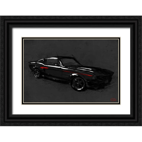 Muscle Car Black Black Ornate Wood Framed Art Print with Double Matting by OnRei