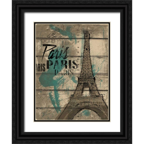 Natural Paris Teal Black Ornate Wood Framed Art Print with Double Matting by OnRei