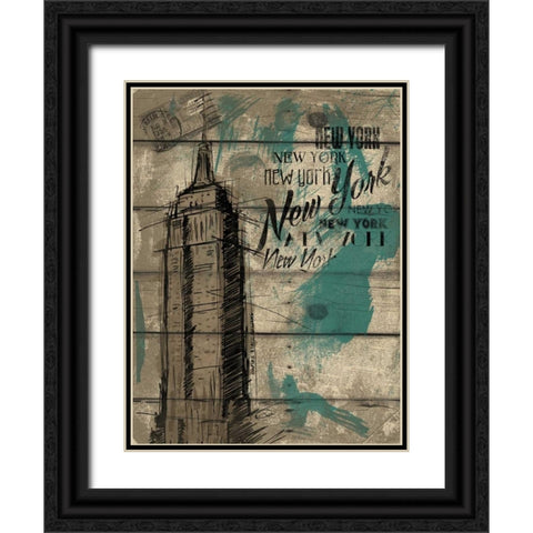 Natural New York Teal Black Ornate Wood Framed Art Print with Double Matting by OnRei