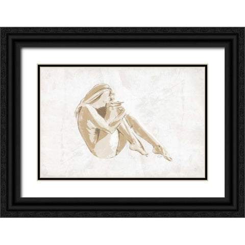 Nude Pose Black Ornate Wood Framed Art Print with Double Matting by OnRei