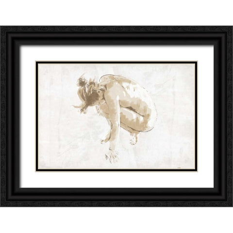 Nude Pose Mate Black Ornate Wood Framed Art Print with Double Matting by OnRei