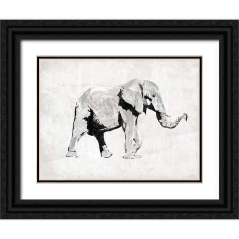 Elephant Trunk Up Black Ornate Wood Framed Art Print with Double Matting by OnRei