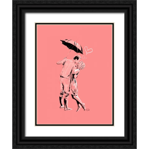 Romantic Love Pink Black Ornate Wood Framed Art Print with Double Matting by OnRei