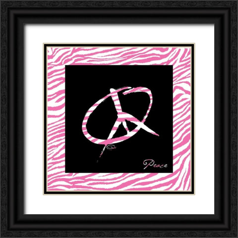 PEACE HOT PINK Black Ornate Wood Framed Art Print with Double Matting by OnRei