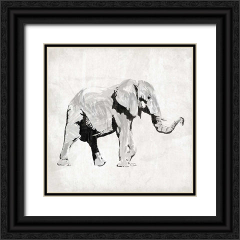 Elephant Trunk Up Black Ornate Wood Framed Art Print with Double Matting by OnRei