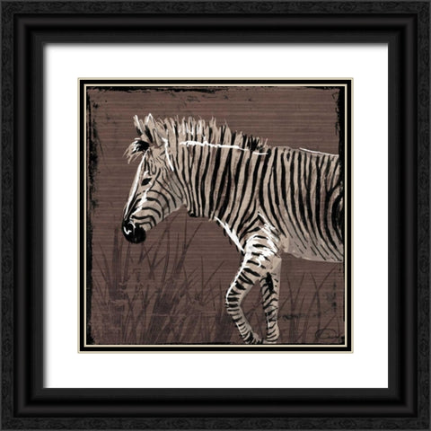 Zebra Walk Brown Black Ornate Wood Framed Art Print with Double Matting by OnRei