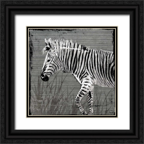 Zebra Walk Black Ornate Wood Framed Art Print with Double Matting by OnRei