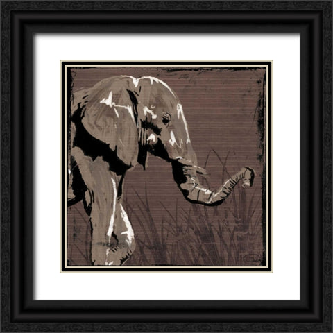 Elephant Walk Brown Black Ornate Wood Framed Art Print with Double Matting by OnRei