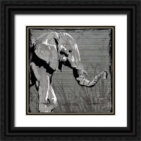 Elephant Walk Black Ornate Wood Framed Art Print with Double Matting by OnRei