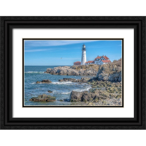 Portland Head LightHouse Black Ornate Wood Framed Art Print with Double Matting by DeLuca, Pat