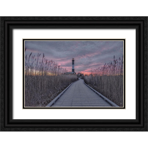 Fire Island Lighthouse Sunrise Black Ornate Wood Framed Art Print with Double Matting by DeLuca, Pat
