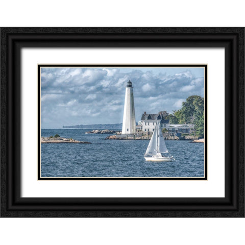 New London Harbor Lighthouse Black Ornate Wood Framed Art Print with Double Matting by DeLuca, Pat