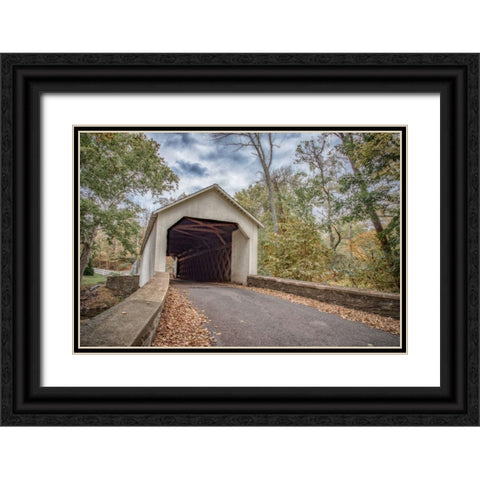 Covered Bridge Black Ornate Wood Framed Art Print with Double Matting by DeLuca, Pat