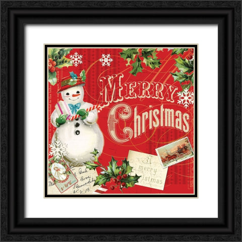 Merry Xmas Snowman 2 Black Ornate Wood Framed Art Print with Double Matting by Lula Bijoux And Company