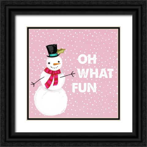 Oh What Fun Snowman Black Ornate Wood Framed Art Print with Double Matting by Lula Bijoux And Company
