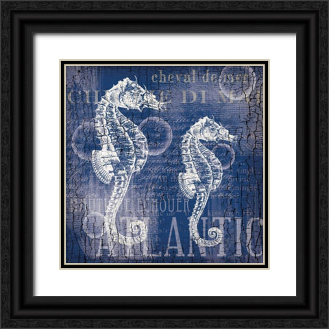 Navy Sea Horses Black Ornate Wood Framed Art Print with Double Matting by Lula Bijoux and Company