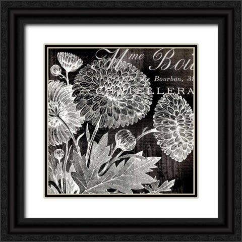 White Mums Black Ornate Wood Framed Art Print with Double Matting by Lula Bijoux and Company