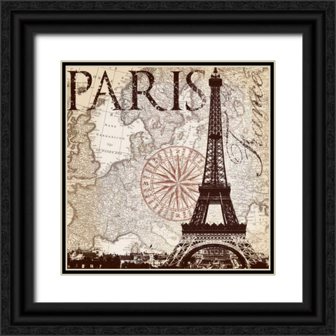 Paris Eiffel Black Ornate Wood Framed Art Print with Double Matting by Lula Bijoux and Company