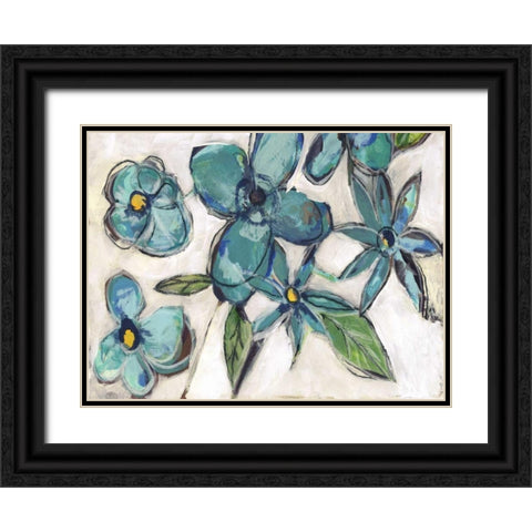 Aqua Flora A2 Black Ornate Wood Framed Art Print with Double Matting by Haynes, Smith