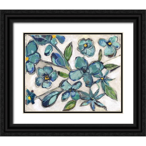 Aqua Flora Black Ornate Wood Framed Art Print with Double Matting by Haynes, Smith