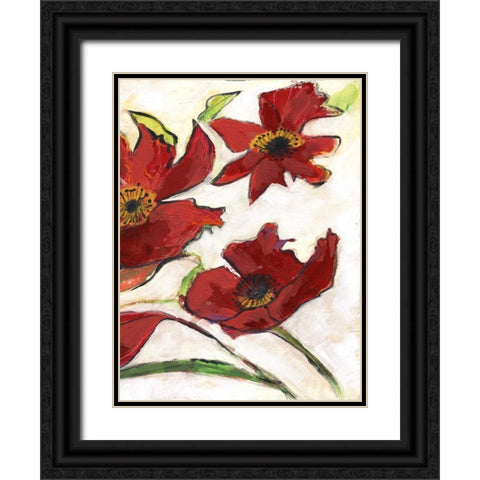 Red Flora C2 Black Ornate Wood Framed Art Print with Double Matting by Haynes, Smith
