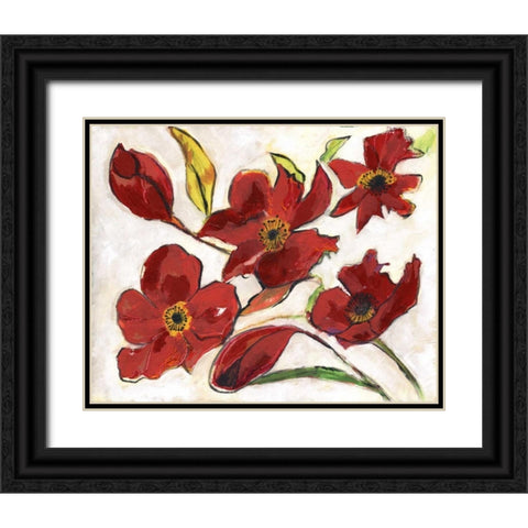 Red Flora Black Ornate Wood Framed Art Print with Double Matting by Haynes, Smith