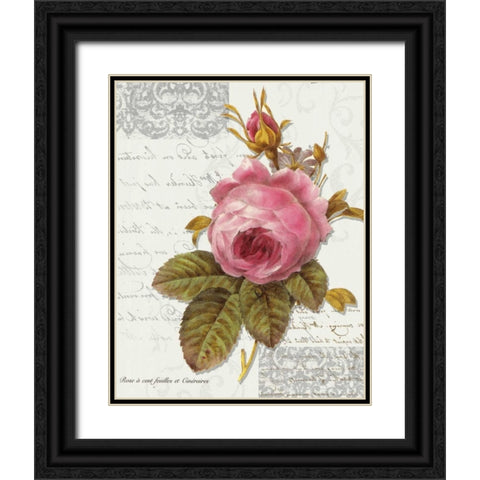 Rose On Scroll I Black Ornate Wood Framed Art Print with Double Matting by Greene, Taylor