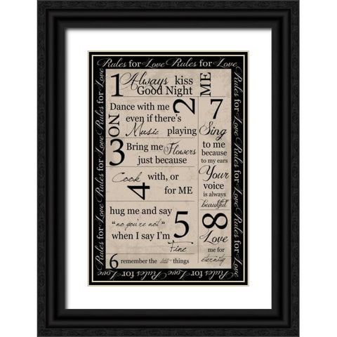 Rules For Love Blk Border Black Ornate Wood Framed Art Print with Double Matting by Greene, Taylor