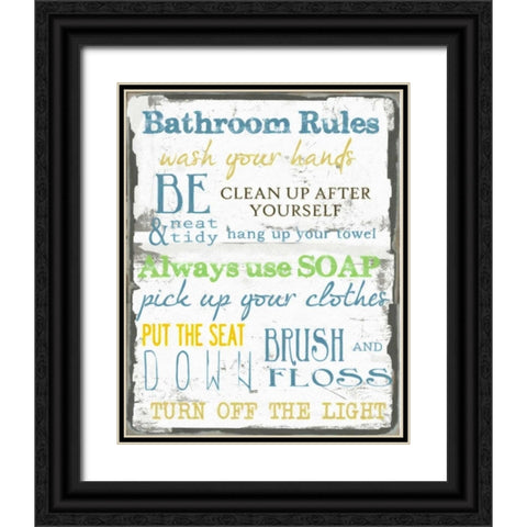 BATHROOM RULES MULTI Black Ornate Wood Framed Art Print with Double Matting by Greene, Taylor