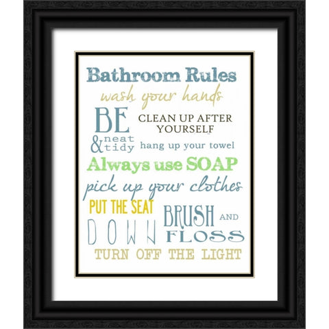 BATHROOM RULES MULTI Black Ornate Wood Framed Art Print with Double Matting by Greene, Taylor