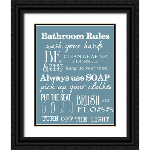 BATHROOM RULES BLUE Black Ornate Wood Framed Art Print with Double Matting by Greene, Taylor