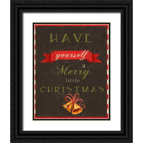 MERRY LITTLE CHRISTMAS Black Ornate Wood Framed Art Print with Double Matting by Greene, Taylor