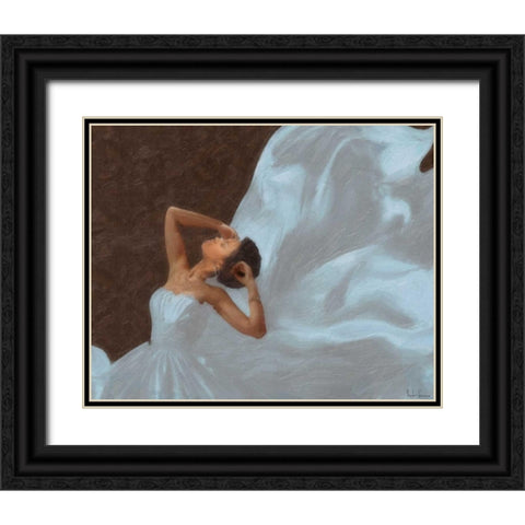 LADY IN BLUE Black Ornate Wood Framed Art Print with Double Matting by Greene, Taylor